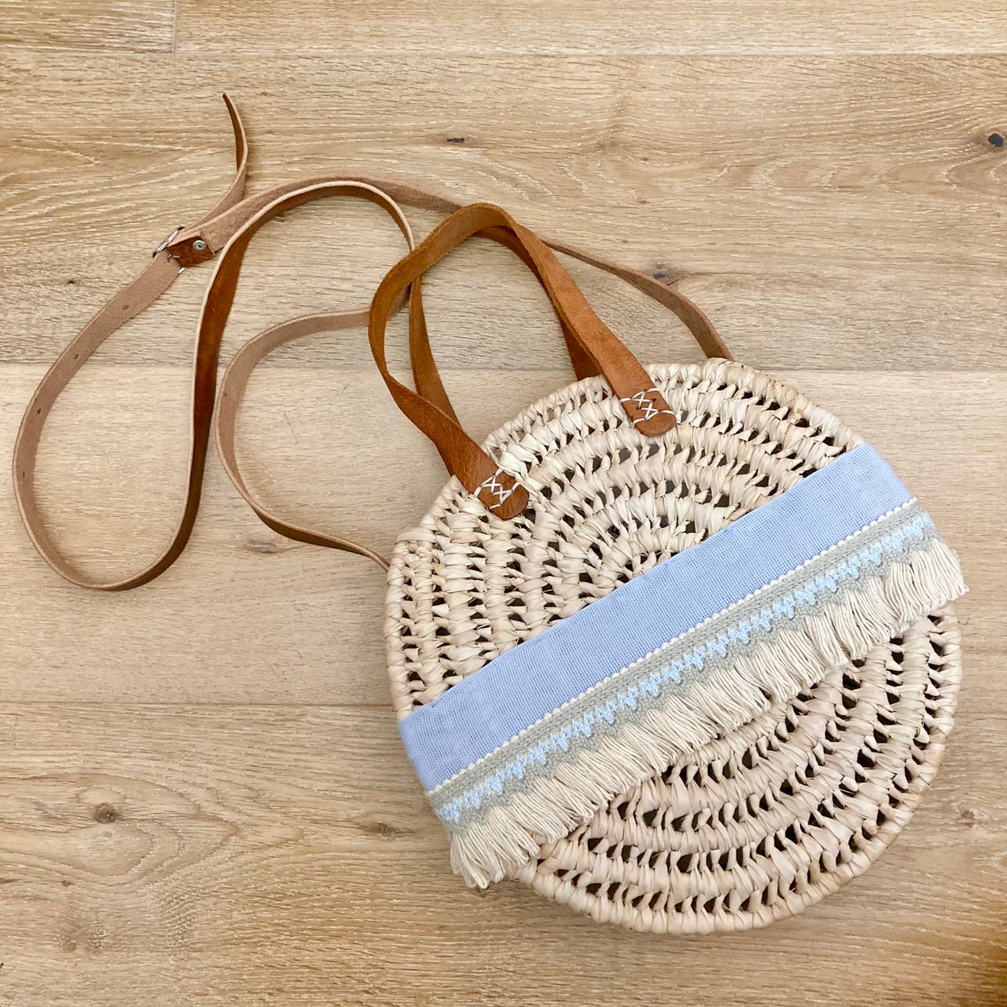 Borsa in paglia rotonda piccola personalizzata