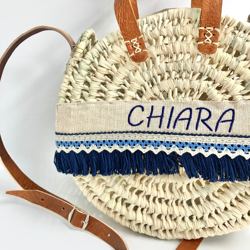 Borsa in paglia rotonda piccola personalizzata