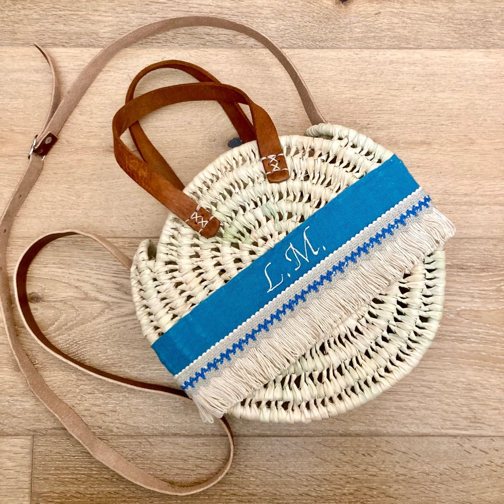 Borsa in paglia rotonda piccola personalizzata