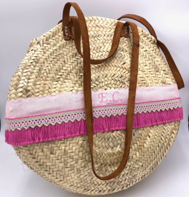 Borsa in paglia rotonda grande personalizzata